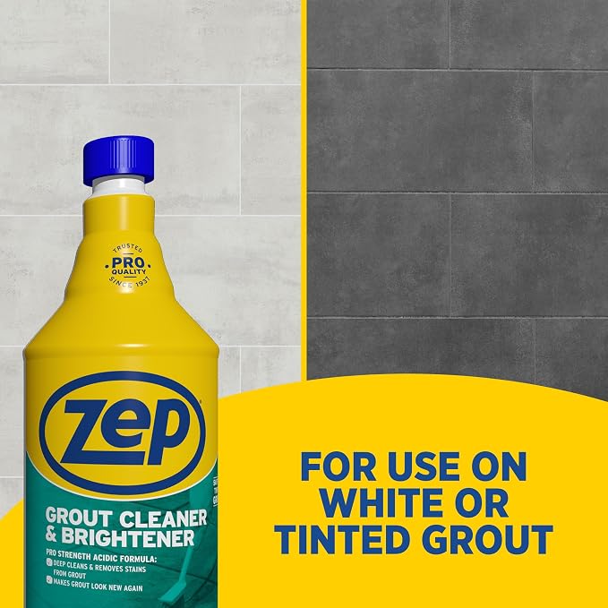 Zep Grout Cleaner and Brightener - 32 Ounce (1 Bottle) - ZU104632 - Deep Cleaning Formula Removes Old Stains From Grout