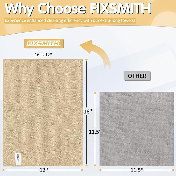 FIXSMITH Beige Microfiber Cleaning Cloth -Pack of 12, Highly Absorbent Cleaning Rags, 16"X12" All Purpose Cleaning Towels for Housekeeping, Kitchen, Car, Lint Free and Reusable Microfiber Towels