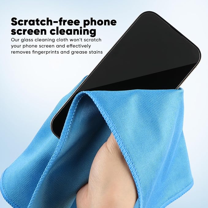 HOMEXCEL Microfiber Glass Cleaning Cloths 6 PK, Lint Free Streak Free, Reusable Microfiber Magic Cleaning Cloth for Cleaning Windows, Glasses, Mirrors, Screens, Stainless Steel, and More, Blue-14”×16”