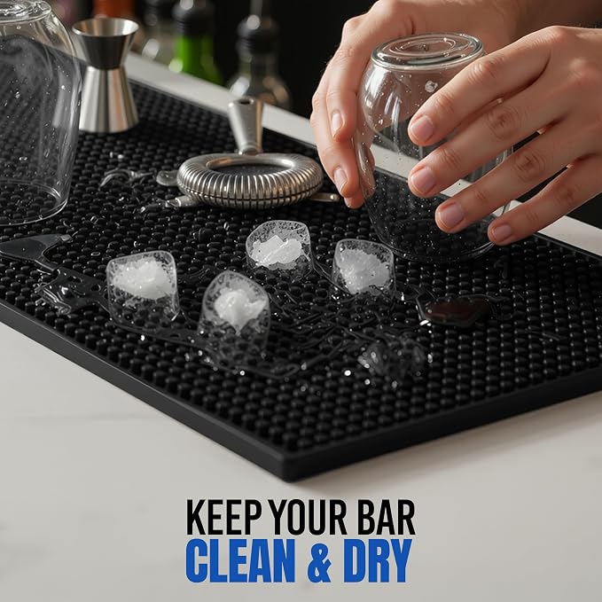 Standard Rubber Bar Mat for Countertop 12"x6", Non-Slip & Spill Protection, Ideal for Bartending, Coffe Station, Cocktail Mixing & Dish Drying, Kitchen & Restaurants (Black, Pack of 1)