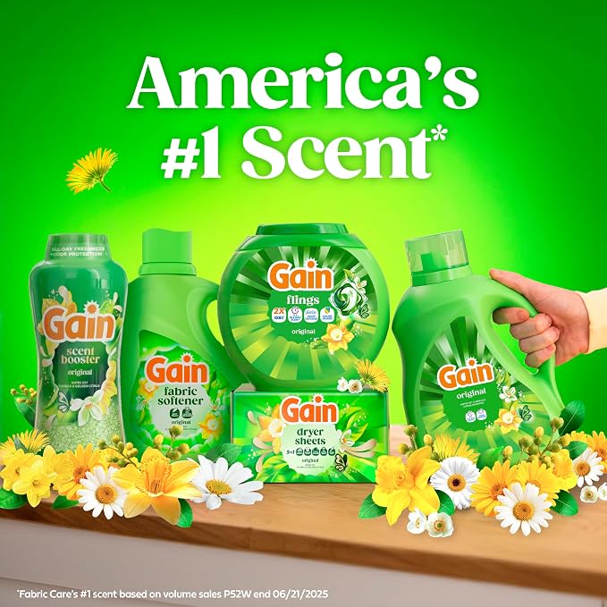 Gain, Liquid Laundry Fabric Softener, Laundry Conditioner, Long Lasting Scent, Softens, Freshness, Helps with Static & Wrinkles, Original Scent, 140 fl oz (Packaging May Vary)