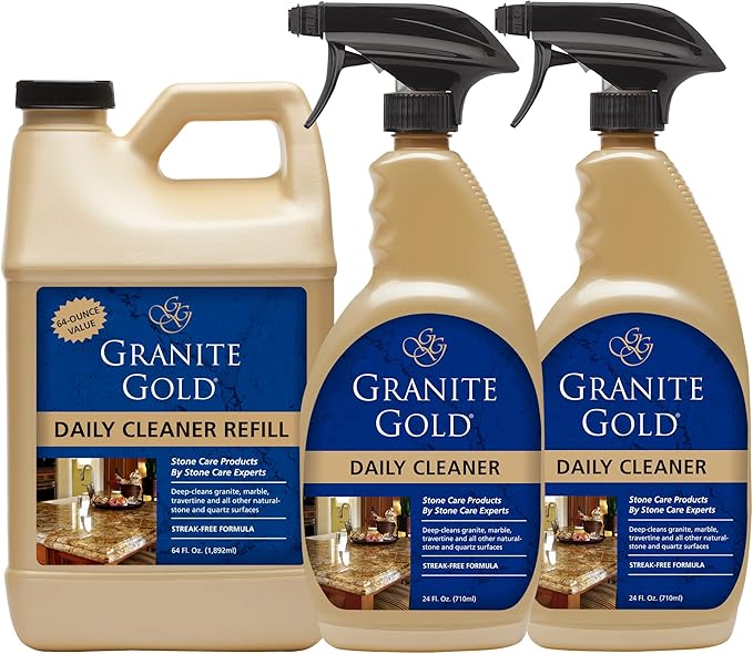 Granite Gold Daily Cleaner Spray Streak-Free Cleaning for Granite, Marble, Travertine, Quartz, Natural Stone Countertops, and Floors, 112 Fl Oz Value Pack