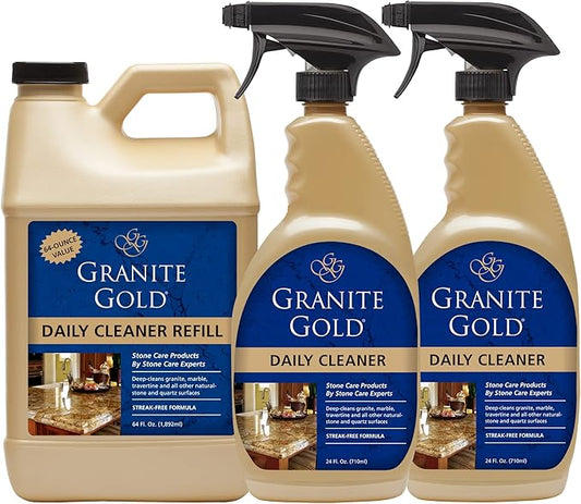 Granite Gold Daily Cleaner Spray Streak-Free Cleaning for Granite, Marble, Travertine, Quartz, Natural Stone Countertops, and Floors, 112 Fl Oz Value Pack