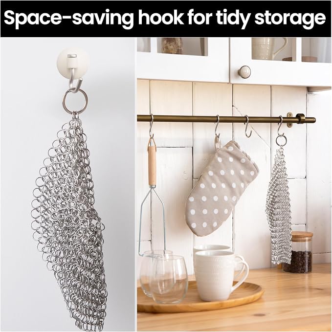 TOPULORS Cast Iron Chainmail Scrubber, 316L Stainless Steel Cleaner 8x6 in | Effectively Removes Residue Without Damaging Cast Iron Seasoning, Suitable For Skillets, Griddles, Grills, And Cookware