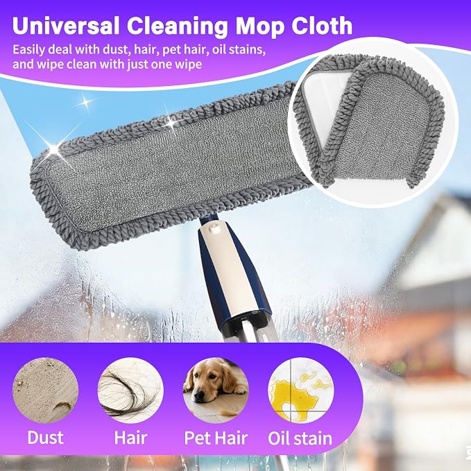 16.5" Microfiber Mop Pads Refills, 3 Pack Reusable Replacement Heads | reusable wet mop refills, machine washable for 14-16 inch spray mops, hardwood floors, dust cleaning & scrubbing