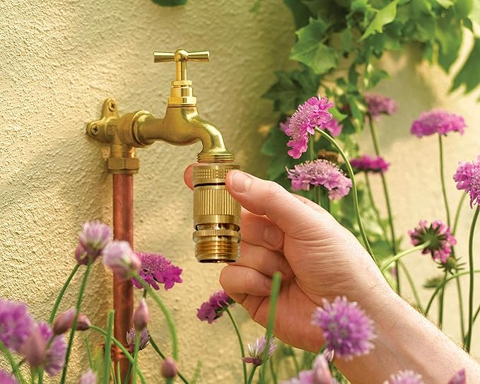 HQMPC Garden Hose Quick Connect Solid Brass Quick Connector 3/4 inch GHT (4 Sets)