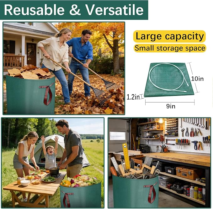 53 Gallon leaf bags reusable yard waste bags leaf bag,It can be used to Cleaning fallen leaves, weeds, and yard trash,toys and camping supplies, or for moving