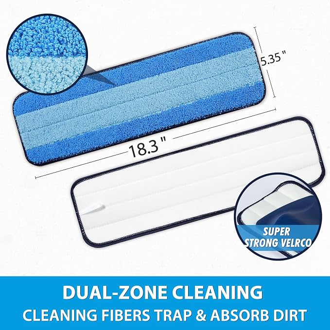 3 Pack Microfiber Cleaning Pads for Bona Mop, Safe for Hardwood and Hard-Surface Floors, Reusable Microfiber Mop Pads for 18 Inch Mop, No Residue, Super-Absorbent, Over 500 Machine Washes, Mr. Scrub