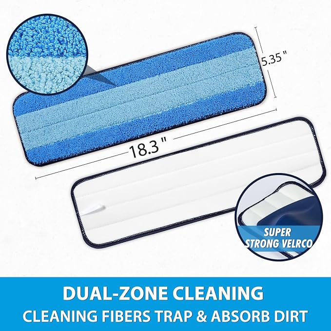 MR. SCRUB 6 Pack Microfiber Cleaning Pads for Bona Mop, Safe for Hardwood and Hard-Surface Floors, Reusable Microfiber Mop Pads for 18 Inch Mop, No Residue, Super-Absorbent, Over 500 Machine Washes