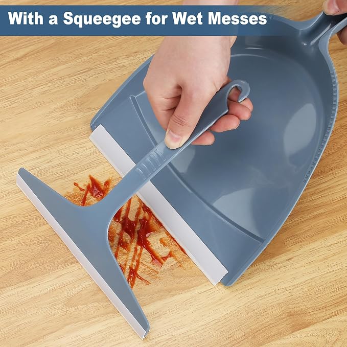 Hand Broom and Dustpan with Squeegee,Mini Dust Pan and Brush Set with a Scraper for Quick Cleanups,3-Piece Wall Mountable Cleaning Tools for Particles,Little Messes,Hair,Crumb