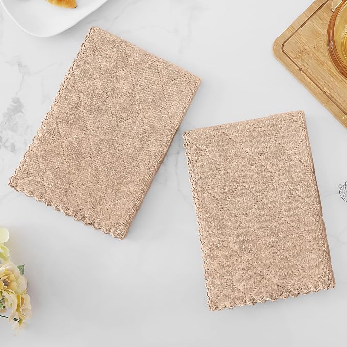 Homaxy 12 Pack Dish Towels for Kitchen (13 x 19 Inches, Tan), Super Soft and Absorbent Coral Velvet Dish Cloths for Washing Dishes, Nonstick Oil Fast Drying Microfiber Cleaning Cloth