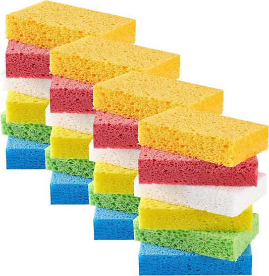 JOYMOOP Dish Sponge Scrubber, Cellulose Sponges Kitchen for Non-Scratch Washing Dishes, Household Cleaning Scrub Natural Sponge, Pack of 24 Colorful Sponges