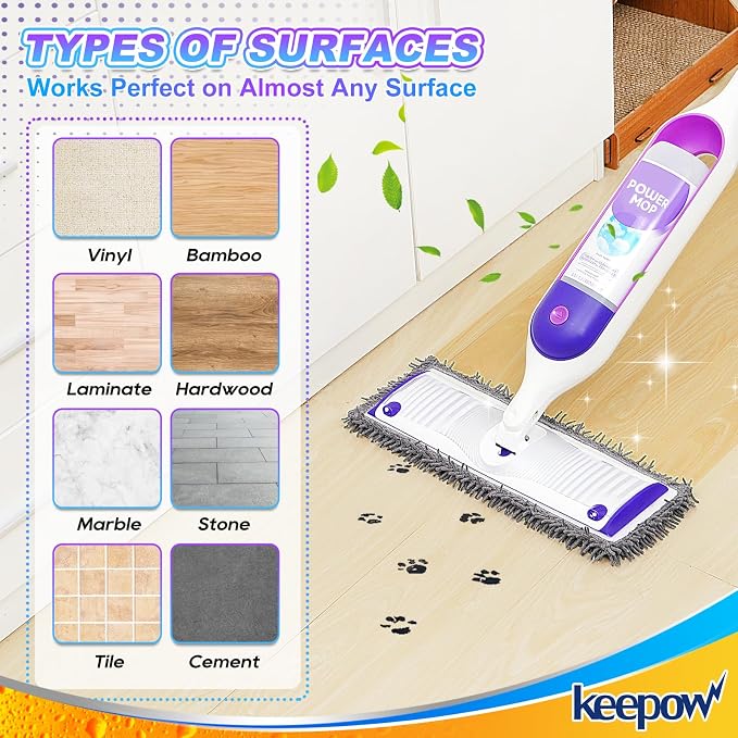 KEEPOW Reusable Microfiber Mop Pads for Swiffer PowerMop 2 Pack | Power Mop Pads Refills for 13 ''-15 '' Spray Mop, Machine Washable Pad Replacement for Multi-Surface Floor Cleaning