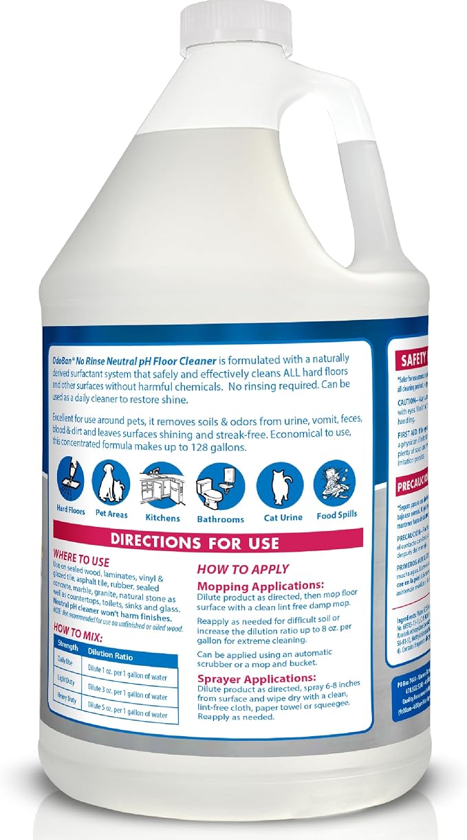 OdoBan Pet Solutions No Rinse Neutral pH Floor Cleaner Concentrate, Made in the USA, Splash O' Citrus Scent, 2 Gallons