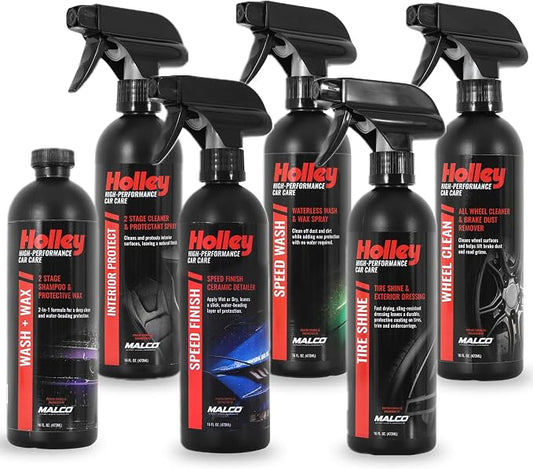 Holley High-Performance Car Care 6-Pack Wash & Detail Bundle - Wash + Wax, Speed Finish, Wheel Clean, Tire Shine, Interior Protect, Speed Wash