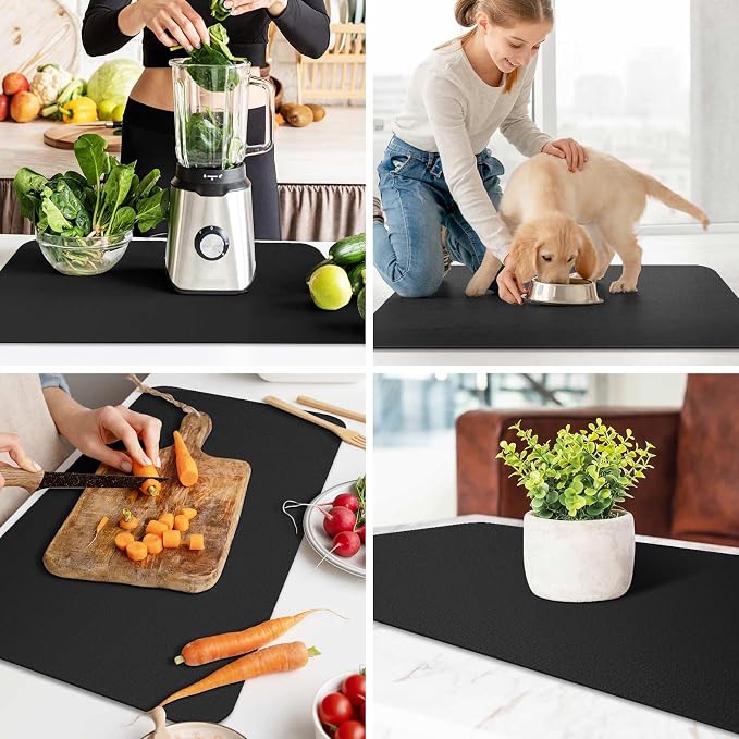 WISELIFE Dish Drying Mat Super Absorbent Drying Mat Large Dish Drying Mats for Kitchen Counter Easy Clean Dish Mat Kitchen Drying Mat18"x 32" Classic Black