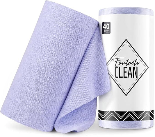 Fantasticlean Microfiber Cleaning Cloth Roll- 40 Sheets, 12"x12" (Lavender) | Super Absorbent, Lint-free, Tear-away Microfiber Towel Roll, for All-Purpose Cleaning, Reusable Alternative to Paper Towels