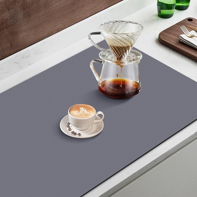 WISELIFE Coffee Mat Super Absorbent Dish Drying Mat - Large Drying Mats for Kitchen Counter 16" W x 24" L, Grey