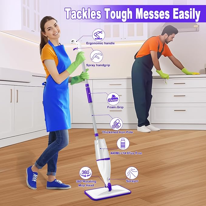 Spray Mops for Floor Cleaning: Wet Mops Refillable Floor Mop with Sprayer | 5 Microfiber Washable Pads for Swiffer Power Mop, Dust Dry Mop Multi-purpose, for Hardwood Tile Wood Laminate Vinyl Marble