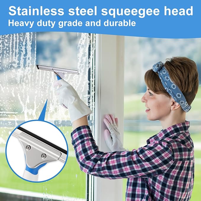 Mitclear Window Cleaning Kit 10IN Squeegee & Scrubber for Shower Glass Car | Professional Windows Cleaner Tool Glass Washing Equipment - Silicone Squeegee & Microfiber Scrubber for Mirror Windshield