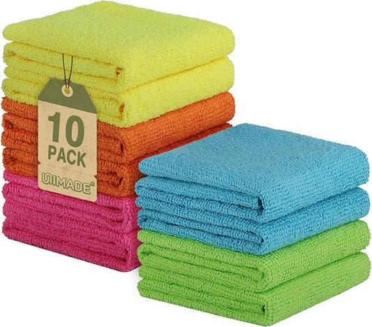UNIMADE Microfiber Cleaning Cloth, 10 Pack Reusable Microfiber Towels for Cars Lint Free Cleaning Shop Towel Rags for Home Kitchen Automotive Bar Mechanic Restaurant Garage, 11.5"x 11.5", Multicolor
