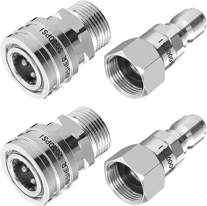 Pressure Washer Swivel Adapter, Stainless Steel, 5000 PSI | M22 14mm to 3/8" Quick Connect, Quick Disconnect for pressure washer hose, 5000 PSI, 4 Pack