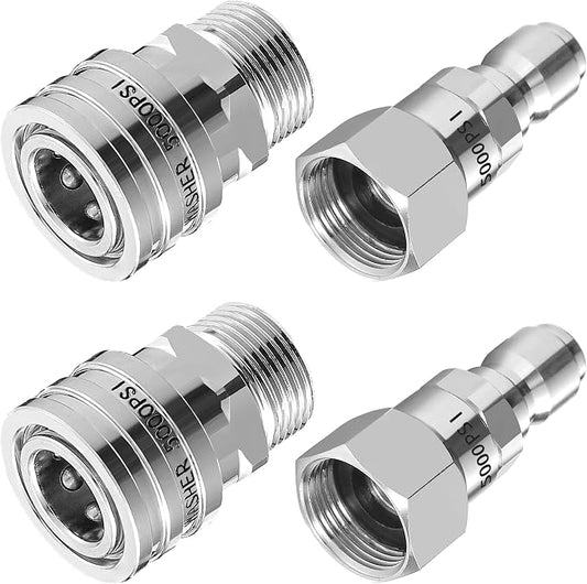 Pressure Washer Swivel Adapter, Stainless Steel, 5000 PSI | M22 14mm to 3/8" Quick Connect, Quick Disconnect for pressure washer hose, 5000 PSI, 4 Pack