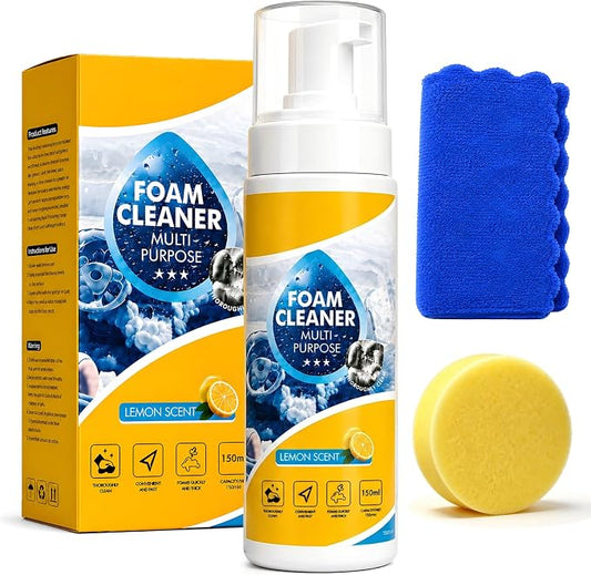 2026 Upgrade Car Interior Foam Cleaner, 150ML Multi-Enzyme No Rinse Car Seat Cleaner Spray for Leather, Dashboard, Vinyl, Plastic & Fabric, with Sponge & Microfiber Towel (1PCS)