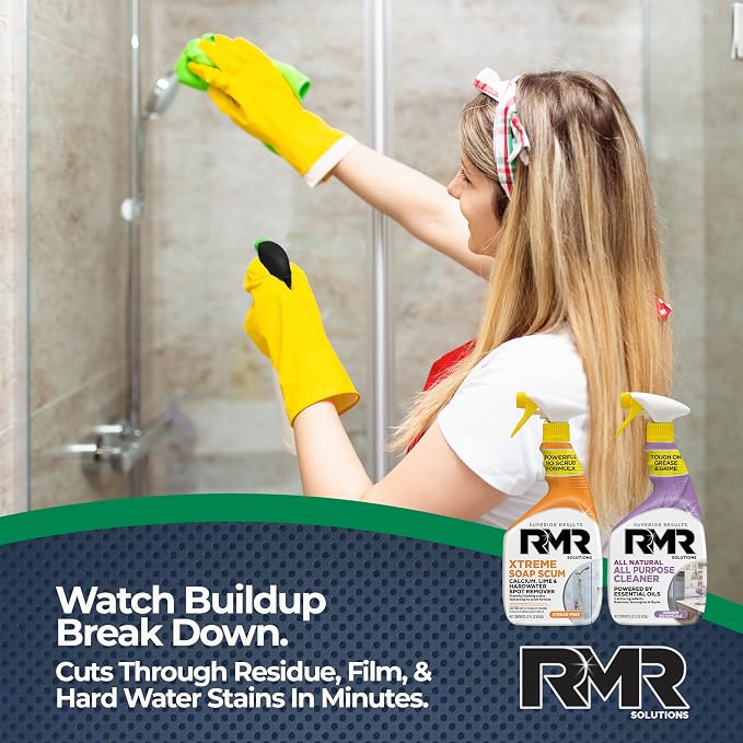 RMR Clean Slate System – Xtreme Soap Scum Remover + All Natural All Purpose Cleaner, 2-Step Bathroom & Household Cleaning Bundle for Shower, Tub, Tile, Glass & Surfaces, 2–32 Oz Bottles
