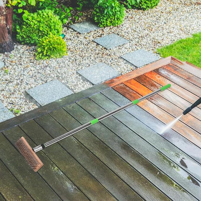 MERRYHAPY Stainless Steel Sturdy Outdoor Use Scrubber with Long Handle Pool Cleaning Brush and Hard Bristles for Removing Stubborn Stains on Patio Floors and Concrete Surfaces for Moss