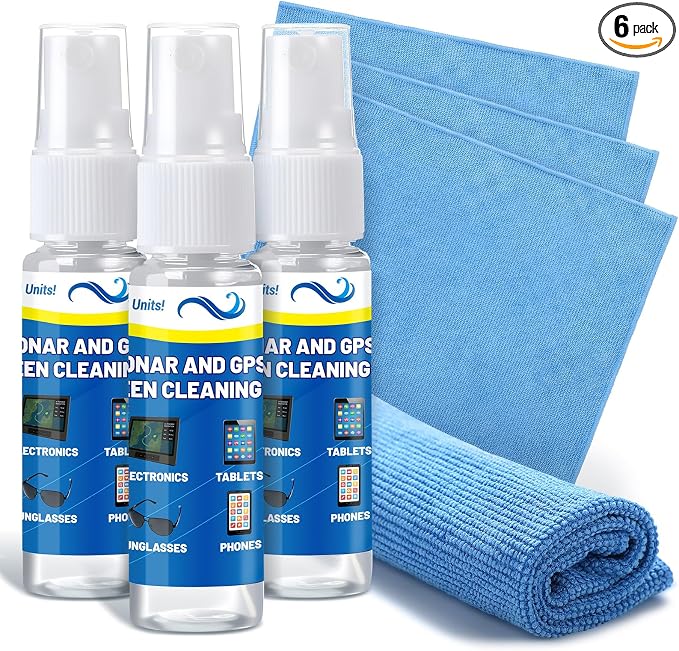 3 Sets Sonar GPS Screen Cleaner Kit Ammonia Free LCD Screen Cleaner with Microfiber Cloth for Electronics Sunglasses Touchscreens Resolution Displays Cleaning Kit 1.5 oz