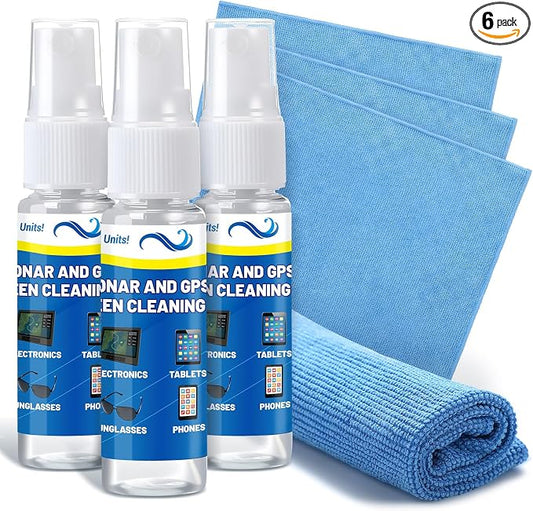 3 Sets Sonar GPS Screen Cleaner Kit Ammonia Free LCD Screen Cleaner with Microfiber Cloth for Electronics Sunglasses Touchscreens Resolution Displays Cleaning Kit 1.5 oz
