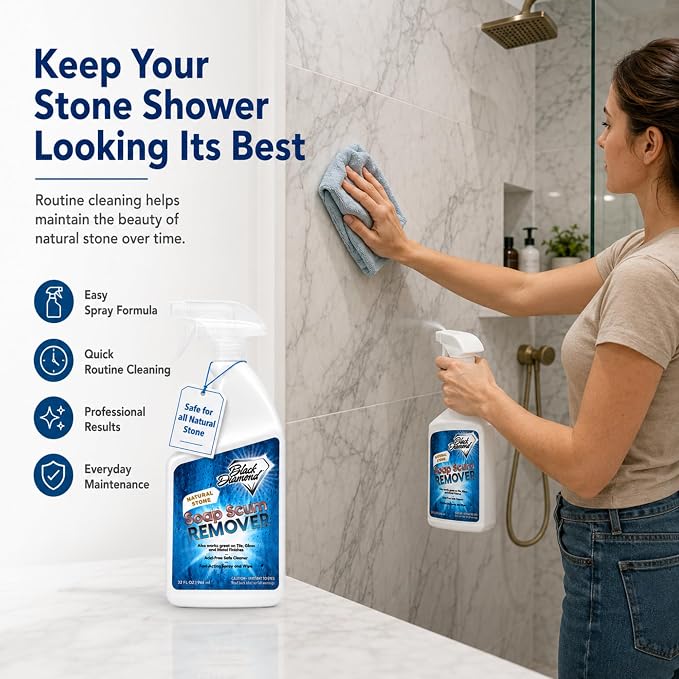 Black Diamond Stoneworks Soap Scum Remover – Natural Stone Safe Shower Cleaner for Marble, Granite, Travertine, Tile & Glass – Removes Soap Scum, Hard Water Buildup & Residue