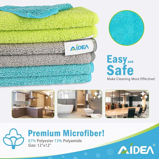 AIDEA Microfiber Cleaning Cloth-50PK, Microfiber Towels for Cars 12"x12" | Soft Absorbent Cleaning Rags, Reusable Microfiber Towel Lint-Free Streak-Free for House, Kitchen, Window Multicolor