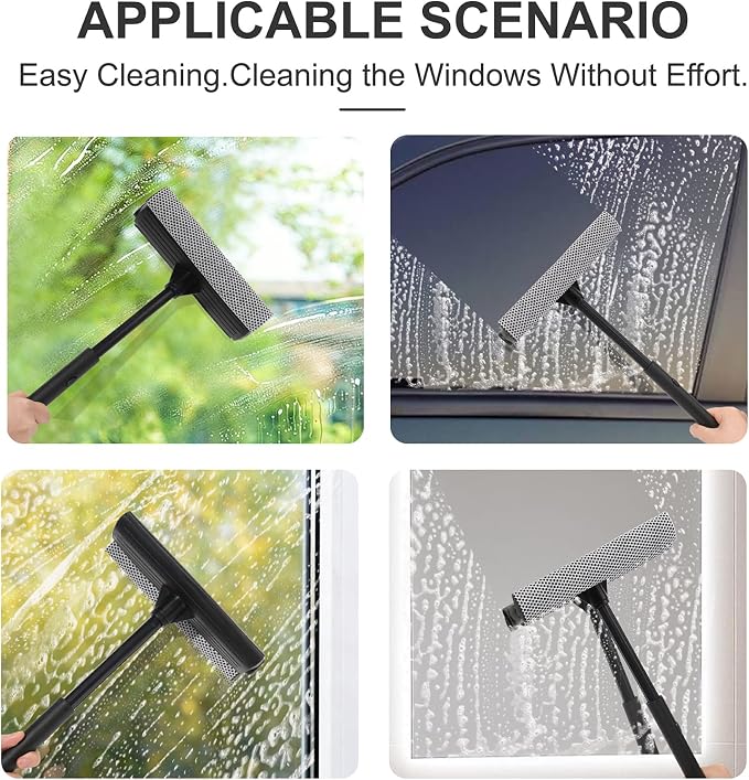 8.5" Window Squeegee for Home or Car, 2-in-1 Auto Window Cleaner with Sponge Car Windshield Squeegee for Gas Station, Shower, Glass & Outdoor