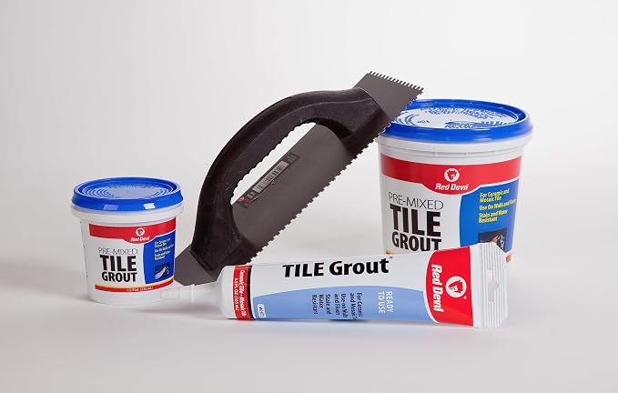 Red Devil 0428 Pre-Mixed Tile Grout - Professional Quality, Excellent Adhesion, Ideal for Wall & Floor Use - 1 Pint, White, Pack of 12, Made in USA