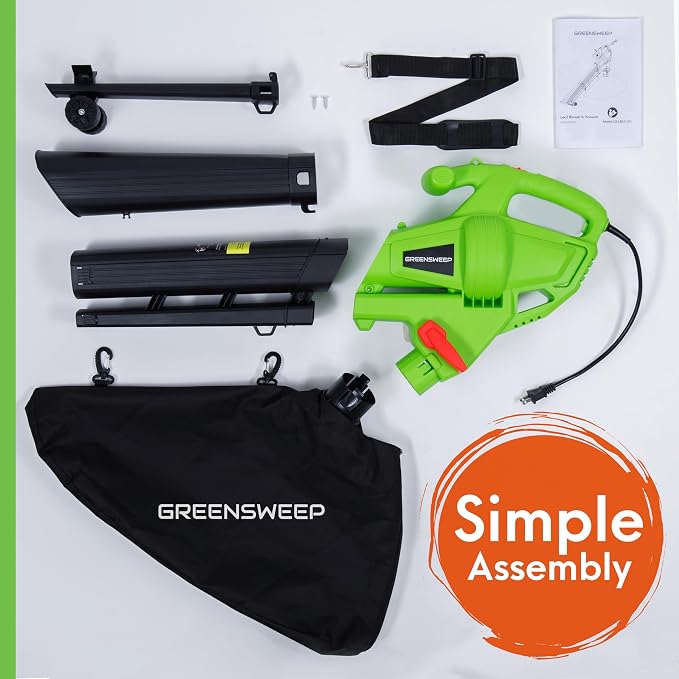 GreenSweep 3-in-1 Leaf Blower, Vacuum & Mulcher – 10 Amp Electric Garden Tool with 10-Gallon Collection Bag – Lightweight, Powerful & Easy to Use