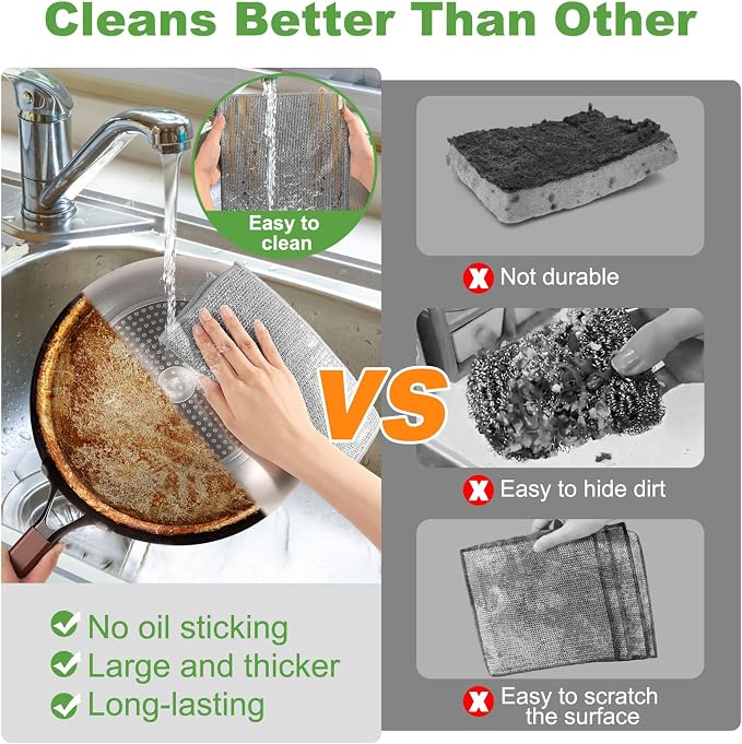Jeymei Non Scratch Wire Dishcloth,Multipurpose Wire Dishwashing Rag,20PCS | Stainless Steel Cleaning Cloths for Kitchen,Dish Cloths for Washing Dishes,Reusable Diamond Weave Steel Wool Scrubber Cloths