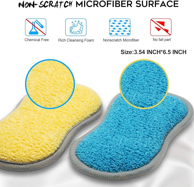 Dual Sided All-Purpose Sponges Kitchen,Dish Sponge for Washing Dishes Cleaning Kitchen,Non Scratch,Rough Scrubbers for Non-Stick Cookware, Soft Microfiber Scrub for Dishes(12 Pack)