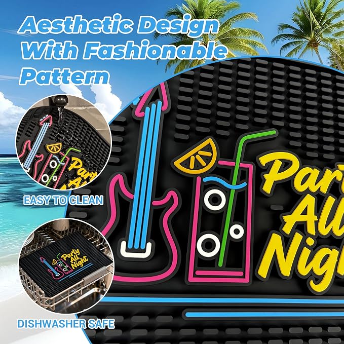 Neon Tiki Black Bar Mat 18 x 12 Inch - Thick Rubber Bar Mats for Countertop and Bartending - Professional Bar Spill Mat for Home Bar Accessories, Bar Cart Decor and Bartender Accessories （CYKH）