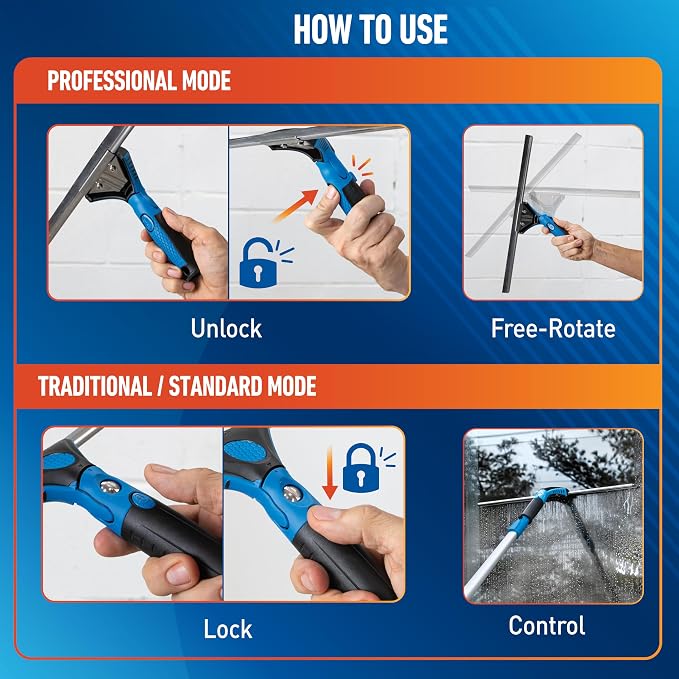 Unger 18-inch Professional Grip Swivel Squeegee – Professional Grade Window Squeegee for the Home, Large Squeegee for Glass Window Cleaning