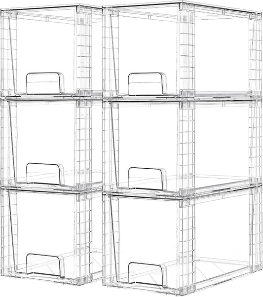 Vtopmart 6 Pack Large Stackable Storage Drawers,Easily Assemble Acrylic Bathroom Closet Undersink Organizers and Storage,Plastic Bins for Kitchen Cabinets,Pantry,Makeup,Medicine Organization