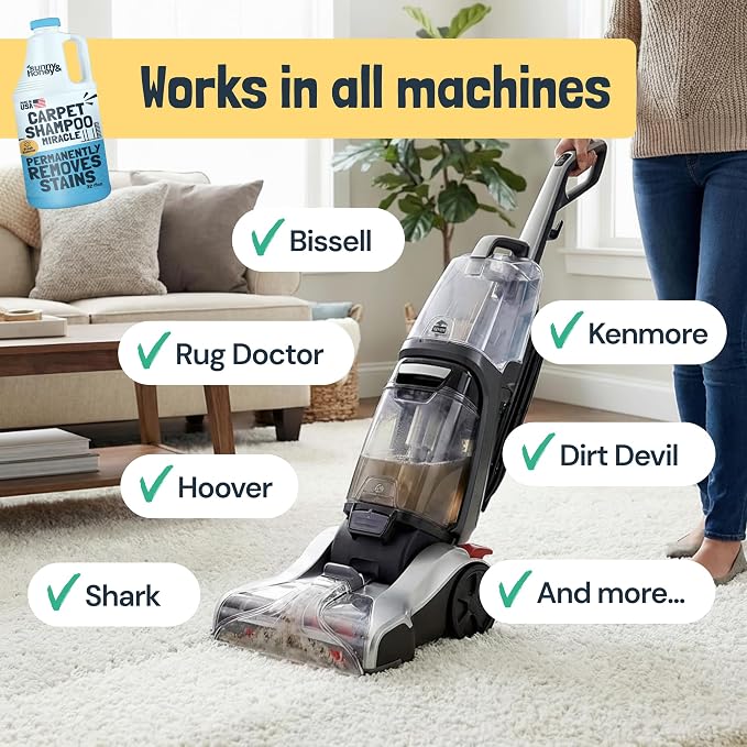 Sunny & Honey Carpet Cleaner Shampoo Solution for Machines, 32floz Summer | USA Made - Stain and Odor Eliminator - Cleans Carpets and Upholstery - For Upright and Spot Cleaners - Concentrated Formula