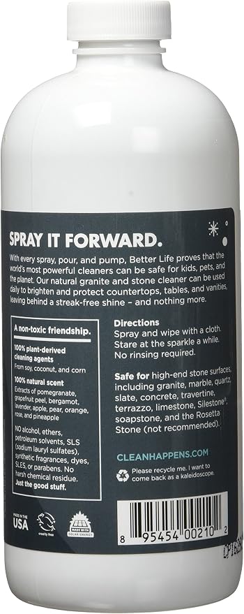 BETTER LIFE Granite Cleaner and Polish - Stone Countertop Cleaner for Marble, Quartz, Slate, Concrete Surfaces or Floors - Streak-Free Granite Stain Remover - 16oz (Pack of 2) Pomegranate/Grapefruit