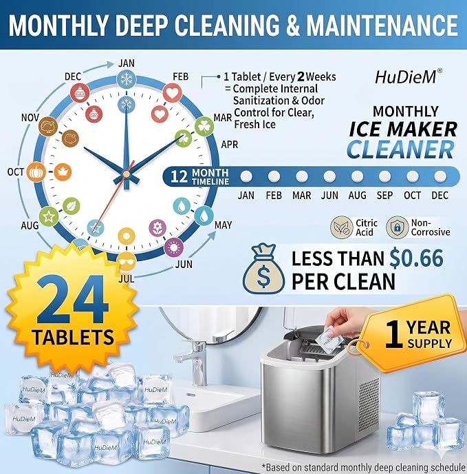 Nugget Ice Maker Cleaner Tablets - Bring Back Fresh-Tasting Ice | Removes Limescale & Odors to Keep Ice Machine Clean & Running Smoothly - Nickel-Safe - Fits GE Opal, Frigidaire & More