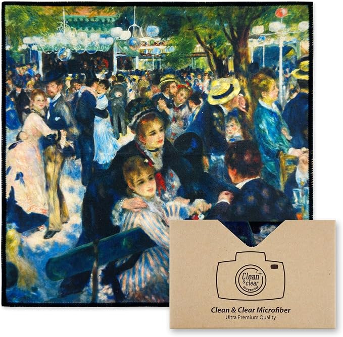 Large Microfiber Cleaning Cloths [5 Pack] – Classic Art “Dance at Le Moulin de la Galette” Design, Premium Lens Cleaning Cloth for Cameras, Glasses, Screens & Electronics