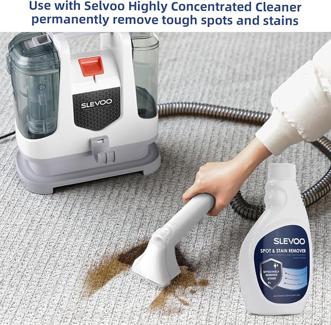 Slevoo 400W 18Kpa Carpet Cleaner Machine with 1 Bottle Cleaning Solutions | Strong Suction Upholstery Spot Cleaner for Pet Accidents Car Interiors Rugs Furniture, Dual 40oz Tanks, 16.4ft Cord, White