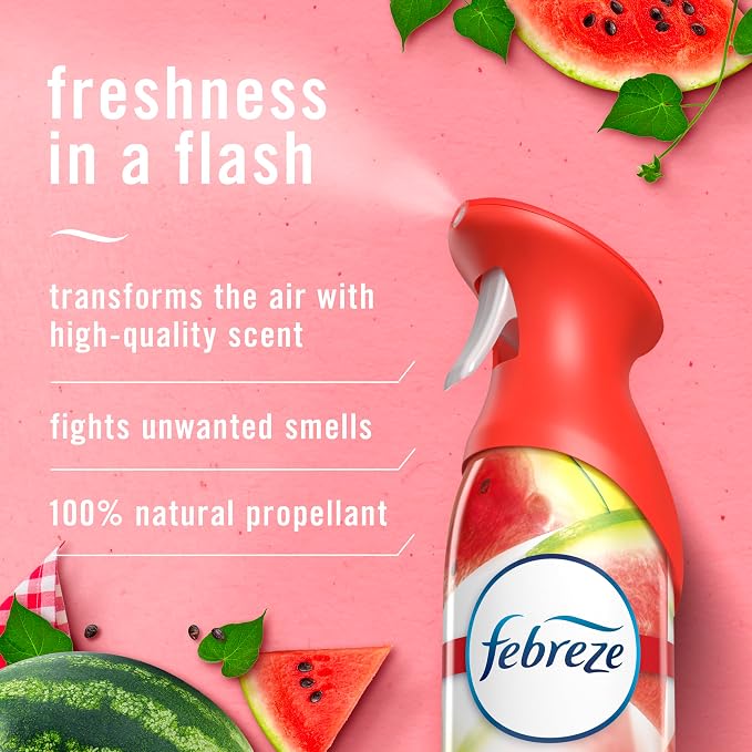 Febreze Air Mist Air Freshener Spray, Odor-Fighting Room Spray, Air Fresheners for Home and Bathroom and Kitchen, Aerosol Can, Sweet Watermelon Vine Scent, 8.8oz (Pack of 2)