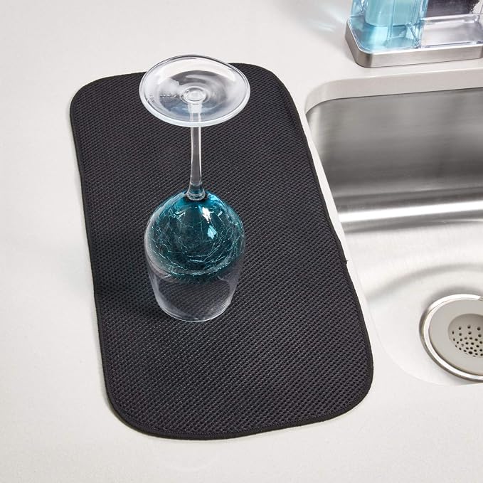 iDesign Fabric Mini Kitchen Countertop Dish Drying Mat, Black | Absorbent