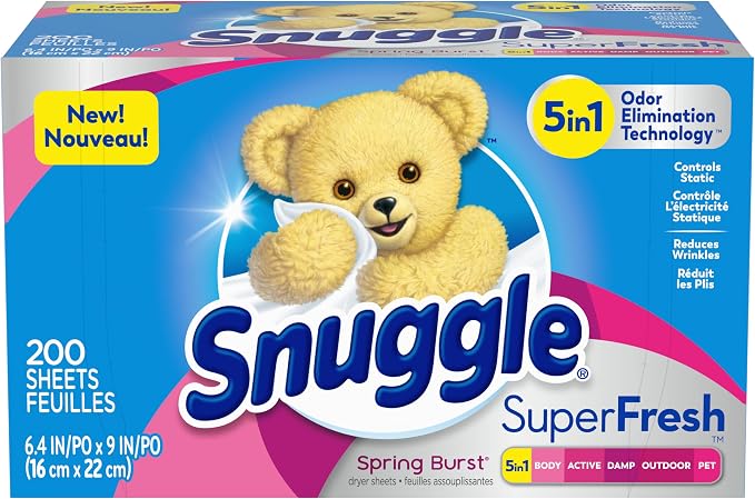 Snuggle Plus SuperFresh Dryer Sheets with Static Control and Odor Eliminating Technology, Spring Burst, 200 Count (Pack of 6)